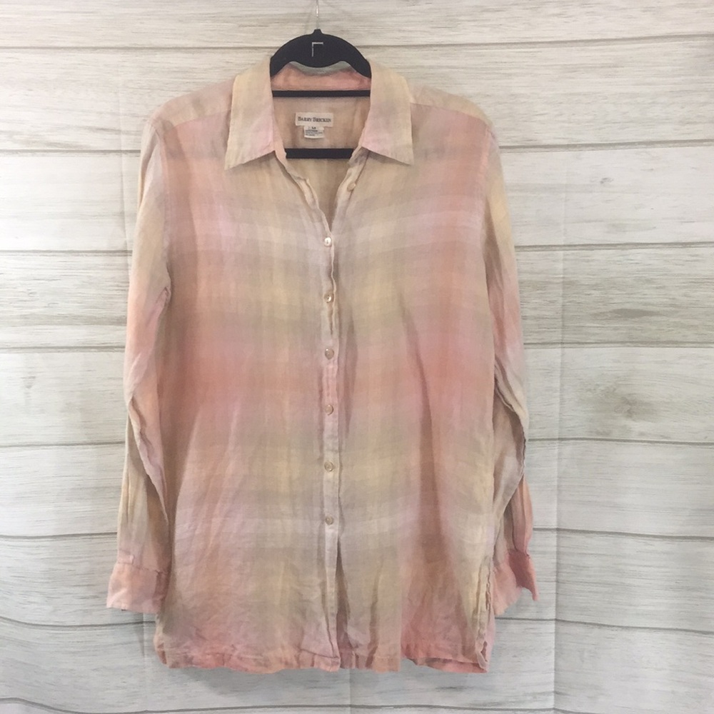 VTG Barry Bricken Ombré LS Linen Blouse Top • M